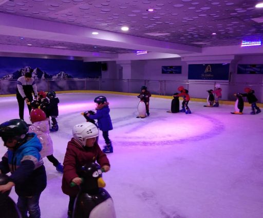 Le froid, la patinoire et les pingouins, tous ces éléments réunis pour le bonheur de sentir l’hiver entre copains.